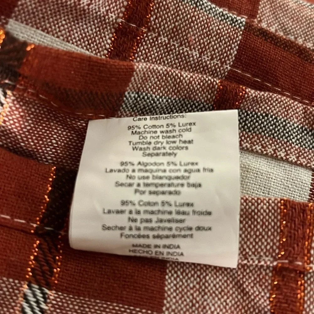Cottage Classics Linens Red Plaid Cotton Tablecloth w/ Metallic Accents 60x100”